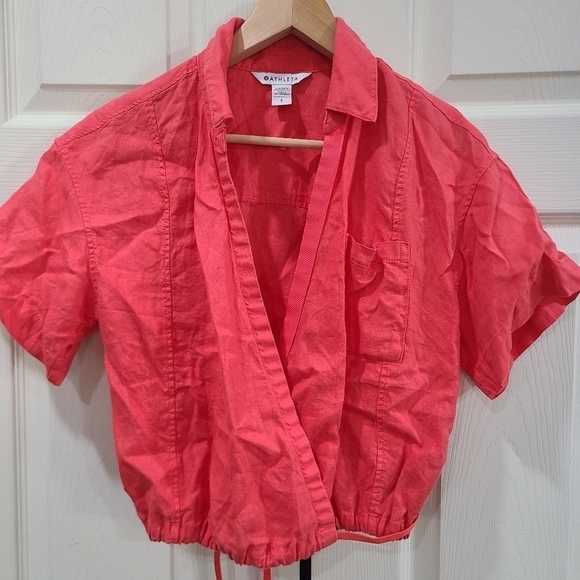 Athleta Playa Linen Set Top & Wide Leg Crop Pants Passionfruit Coral Small 6 S - Picture 2 of 16